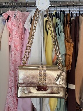 Michael Kors CECE MEDIUM Metallic Gold Shoulder/Cross Body Bag with Chain Strap